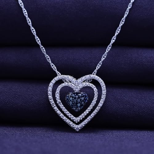 THE JEWEL ZONE Blue & White Natural Diamond Accent Double Frame Heart Pendant Necklace in 14K Gold Over Sterling Silver2