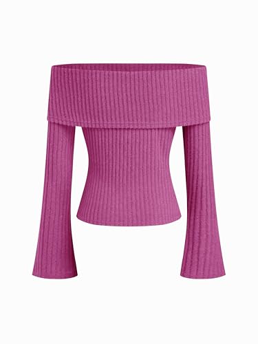 Image of CIDER Off The Shoulder Tops for Women Long Sleeve Going Out Y2K Tops Knit Pullover Fall Outfits Trendy