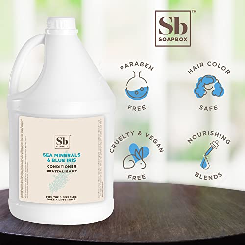 Image of Soapbox Sea Minerals & Blue Iris Conditioner, Refill Bulk Size For Rentals, Guest Rooms & Hotels - Clean Ingredients Free of Harsh Chemicals, Sulfates, Parabens & Silicones - 1 Gallon Bottle