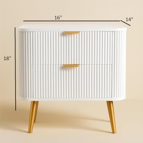 Image of Wooden Bedside Table for Bedroom (White, Pack of 2) | Wooden Bed Side Nightstand Lamp Table with 2 Drawers for Home & Hotels | Side Table for Living Room | Premium HDMR Wood & Iron Legs