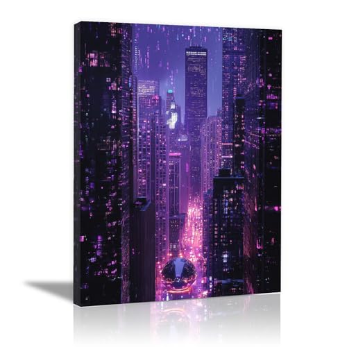 Toile moderne encadrée 40x60 cm, une oeuvre d'art violette chic pour la maison