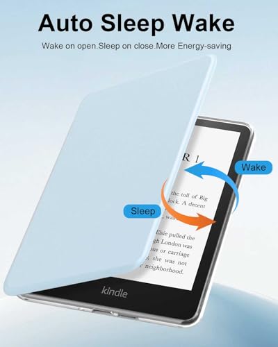 جراب حماية جلد بتصميم رفيع وشفاف مضاد للصدمات بخاصية النوم والتنشيط التلقائي لجهاز القراءة Kindle بيبر وايت الجيل 12 إصدار 2024 مقاس 7 بوصة وكيندل كولورسوفت سيجنتشر من تي تيرسيلي (أزرق)