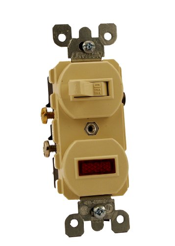 Leviton 15 Amp, 120 Volt, Duplex Style Single-Pole, Neon Pilot AC Combination Switch, Commercial Grade, 5226-I, Ivory image 4