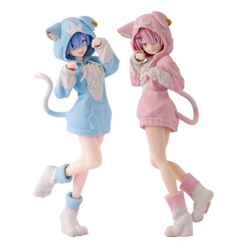 Anjinguang Figura de anime Rem Ram Re 0, figura de 21 cm, figura de gato Ver Rem y Ram, figura de acción, modelo de estatua de PVC, decoración para tartas, regalos para coleccionables