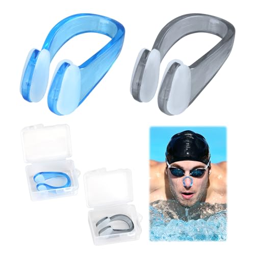 Clip de Nariz de Natación,2 Piezas Tapones de Nariz de Piscina,Pinzas Nariz Natacion,Clip de Nariz de Natación con Caja de Almacenamiento,Tapón de Nariz de Natación para Unisex Adultos Niños (2)