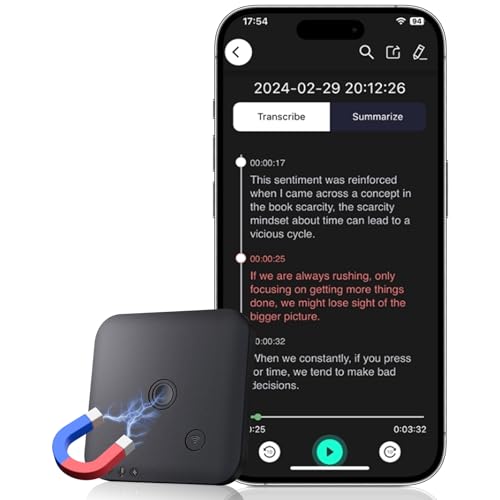 Grabadora de Voz AI - Transcribe y Resume con ChatGPT 4o, 64 GB de Memoria, Soporte para 102 Idiomas, Control por App, Ideal para Clases, Reuniones, Entrevistas y Llamadas