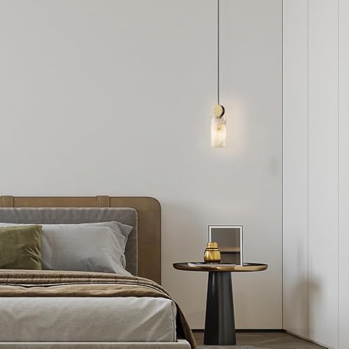 Pendant Light,Marble Copper Hanging Lamp Natural Alabaster Ceiling Suspended Lights Small Chandelier G9 Droplight For Restaurant Bar Kitchen Island Bedroom(Cylindrical) [4]
