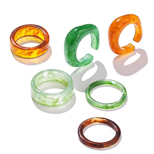 Arumever Y2K Chunky Resin Acrylic Rings Sets For Women Teen Girls, Cute Gold Colorful Trendy Statement Stackable Finger Knuckle Rings Aesthetic Jewelry #TOP28