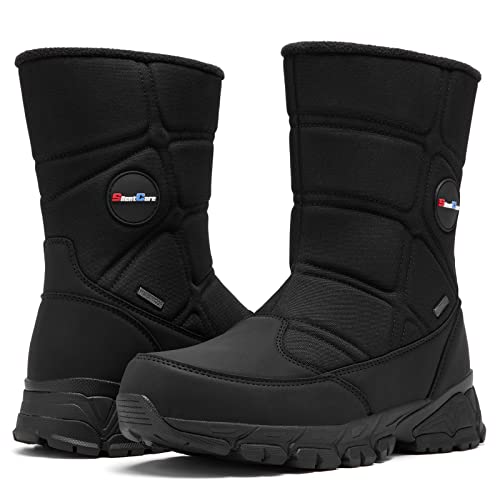 Silentcare Men's Winter Waterproof Snow Boots Warm Slip On Mid-Calf Booties Lightweight Outdoor Athletic Shoes Black 10.5 Us #TOP5