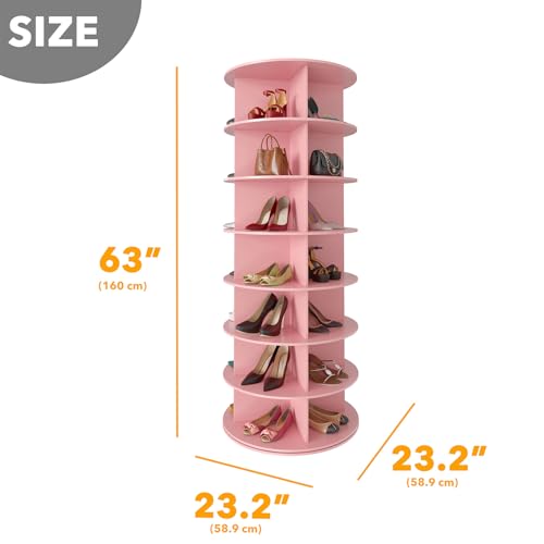 SpaceAid 7 Tier Rotating Shoe Rack Tower, Spinning Shoe Display Lazy Susan, Revolving 360 Shoe Rack Storage Round Carousel, Vertical Handbag Rotate Shoes Closet Organization (7-Tier Pink)