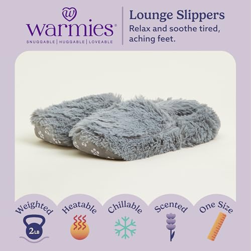 warmies Microwaveable House Slippers for Women - Womens Shoe Sizes 6-10 - Plush, Soft & Fuzzy Indoor Slippers with Backs & Non-Slip Memory Foam Soles - Cozy Warm Ladies Slipper for Winter - Gray2