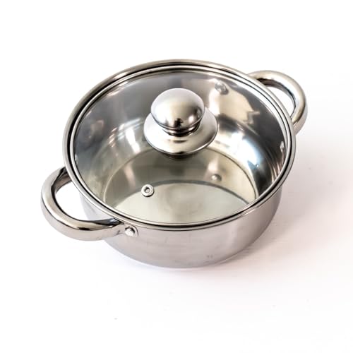 Menaje Martínez Cacerola de Acero Inoxidable 26 cm con Tapa de Vidrio – Apta para Inducción, Gas y Vitrocerámica – Olla de Cocina Resistente