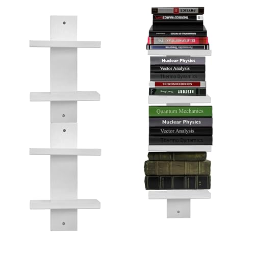 NIUBEST Estantería vertical para pared, estantes flotantes invisibles, torre de estantería de columna vertebral de 2 niveles, organizadores de soporte de torre de libros montados para decoración del