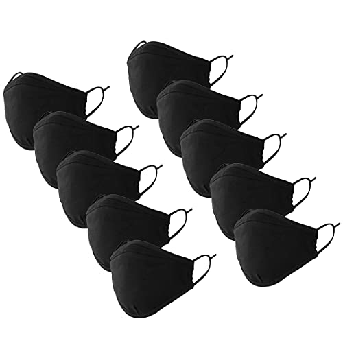 Wildfire Smoke Protection Mask, Adult Senior, Soft Cotton Reusable Adjustable Earloops Unisex All Age, 10 Black Masks