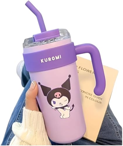 Image of DOCAT 860ML Stainless Steel Tumbler with Straw, Vacuum Insulated Coffee Tumbler, Leakproof Wide Mouth Sipper Bottle with Straw, Hot and Cold Sipper for Gym, Office, Sport, Travel, Home (Purple-01)