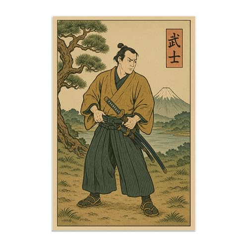 Poster Arte Giapponese Tradizionale, Stile Ukiyo-e Vintage, Decorazione Zen Orientale per Casa Ufficio Cucina Sala Ristorante, Idea Regalo, Stampa in Carta Glossy Premium (Giappone - Samurai A4)