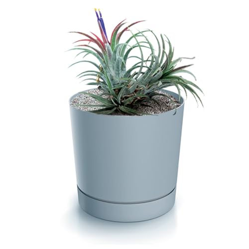 magubo Blumentopf mit Untersetzer, Übertöpfe für Zimmerpflanzen, Pflanzkübel, Übertopf Kompakt, 15 cm Durchmesser, Elegantes Design für Innen- und Außenbereich (Grau, 150)