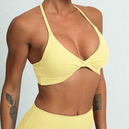 Image of ABOCIW Sports Bras for Women Twist Criss-Cross Back Padded Workout Tank Tops Low Impact Gym Yoga Bra