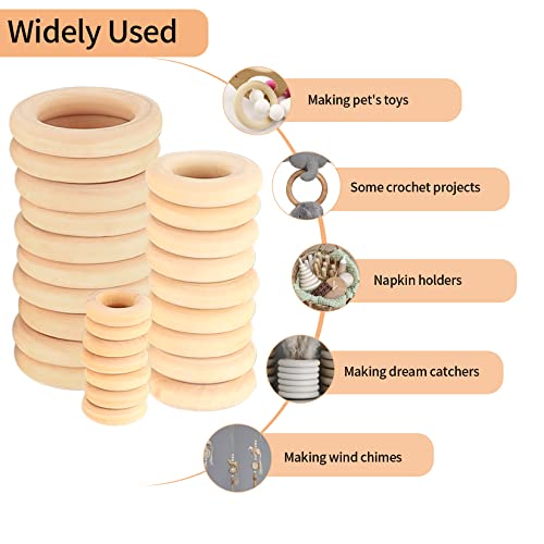 WELHAEPI 90 Stück Holzringe zum Basteln, Holz Ringe Natur, für DIY Handwerk Ring Anhänger Anschlussstück Schmuck Machen Spielzeug Serviettenringe, Holzkranz, Bastelring - 15mm, 25mm, 35mm, 45mm, 55mm