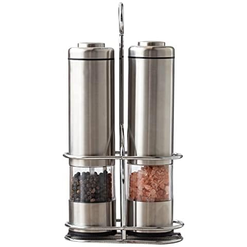 Yuntech Salz und Pfeffermühlen Set - Elektrische Pfeffermühle mit Ständer und LED Licht Cover