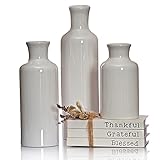 Modern Farmhouse Vase Set of 3 Mantle Decor, White Vases for Decor, Decorative White Vase Centerpiece Accent, Ceramic Vase Set for Farmhouse Living Room, White Vase Set of 3 Tabletop Decor