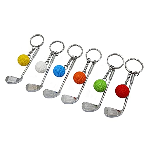 6 Pcs Golf Keychain Mini Golf Pole & Golf Ball Key Ring, Sports Clubs Backpack Bags Decoration, Creative Cute Gifts for Sports Lover Golf Lover Men Women Boys Girls