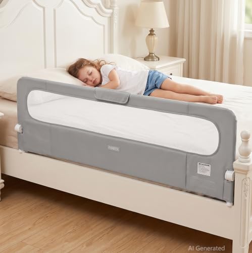 FUNEEK Bed Rail for Toddler 71L One-Button Swing Down Crib Rail Bed Guard Rail for Bunk Daybed King Twin Full Queen Size Beds No Tool Easy Assembly