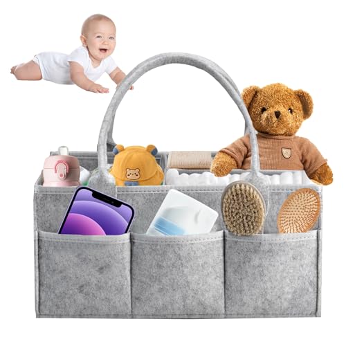 Horolas 38 * 25 * 18cm Extra Groß Wickeltasche Organizer, 2026 Upgrade Wickelkorb Baby mit GriffenFächern,Baby Aufbewahrungskorb mit Herausnehmbaren, Wickelorganizer Zuhause für Windeln Babysachen