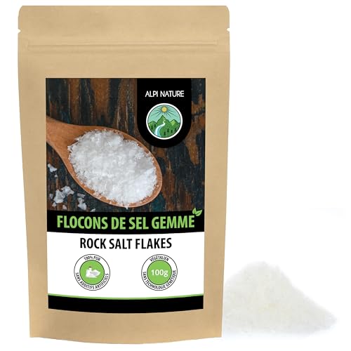 Alpi Nature Flocons de Sel Gemme 100g, Gourmet Sel Gemme d'Espagne 0.1-8mm pour la Cuisine