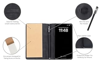 MOJO Notepad Phone Case for iPhone 13/14/15 - Folding Wallet Phone Case with Mini Pen and Note Pad (Black) (Fits iPhone 13)