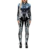 Sumtory Women 3D Halloween Bodysuit Robot Print Bodycon Full Length Jumpsuit L