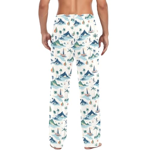 Palm Tree Mountain Sailboat B Men's Pajama Pants Lightweight Sleepwear Bottom Lounge Pants3