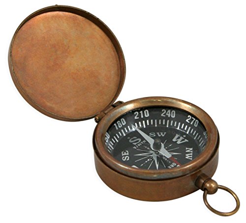 Brújula de Bolsillo Antiguo Latón con Tapa Abatible Bronce Historical Emporium miniatura 1