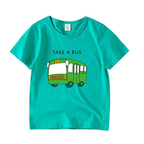 Summer Toddler Boys Girls Short Sleeve T Shirt Tops Cartoon Car Design for Baby Girl Babies Kids Mens Top (Green, 6-7 Years)