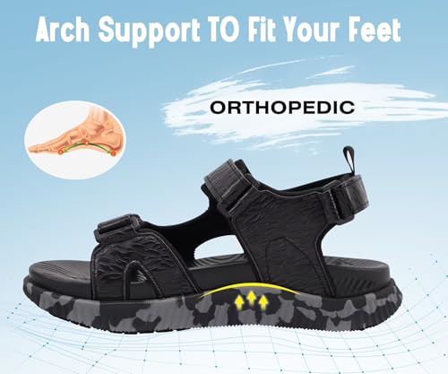 Image of KuaiLu Mens Leather Hiking Sandals with Orthopedic Arch Support Footbed | Sport Recovery Athletic Waliking Sandals For Man Outdoor Summer Casual Thick Cushion Beach Water Fisherman Sandal Size 7-15