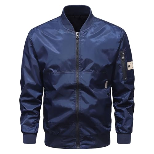 Generisch Sommerjacke Herren - Strukturierte Casual Baseballjacke Für Herren Mit Stehkragen Mantel Oberteil Lockere Trendjacke