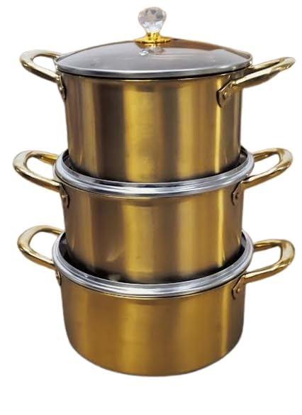 LYCUS 3 Pack Korea Ramen Pot with Lid, Fast Noodles Cooking Pots, Alluminum Shin Ramyun Pot with Handles, Great for Soup, Curry, Pasta and Stew