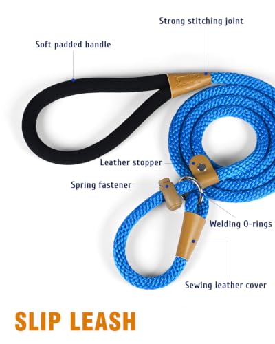 Image of 2 Pack Dog Leash Slip Lead Braided Rope Pet Training Loop Leashes 6ft 8ft