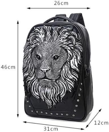 Personalized 3D Lion PU Leather Casual Laptop Backpack for Men Durable Travel Daypack (Gold color) - Image 3