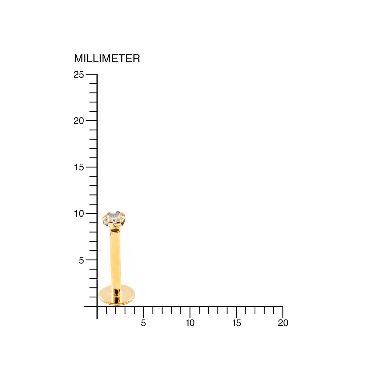 Monde Petit Piercing für Lippe Zirkon 2x2 - Gelbgold 9 Karat (375) - Geschenkbox - Garantiezertifikat