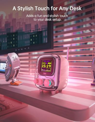 Image of Divoom Tiivoo-2 Retro Bluetooth Speaker, FM Radio, Pixel Art Display, Pink | Alarm Clock, Portable Mini Wireless Speaker, Cute Vintage Desk Decor Gift