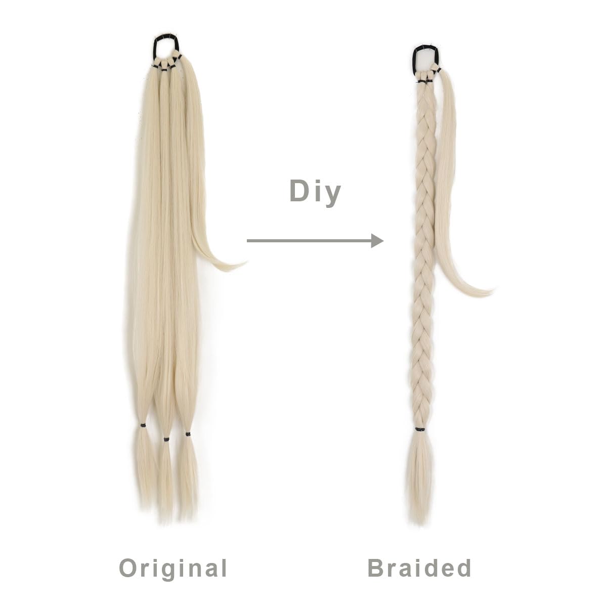 prinfantasy Halo Hair Extension Long DIY Braided Ponytail Extension with Scrunchies Seamless Braid Hair Extensions Pony Tail Soft Synthetic Hairpiece for Women 33 inch Platinum Blond Hairpiece - Image 3