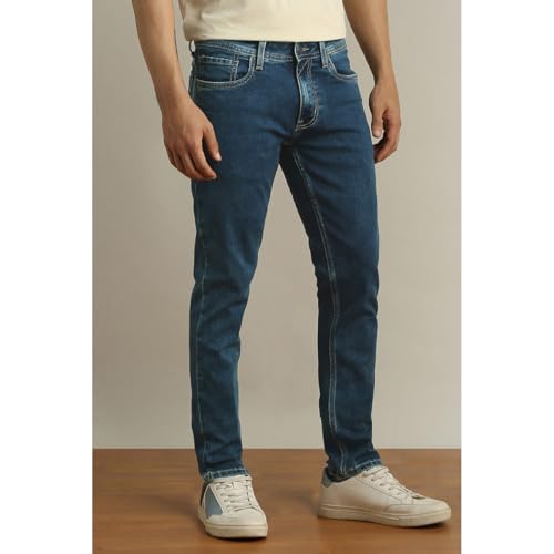 Image of Peter England Men's Slim Tapered Jeans | Denim Mid Wash | Casual Wear | Modern Fit