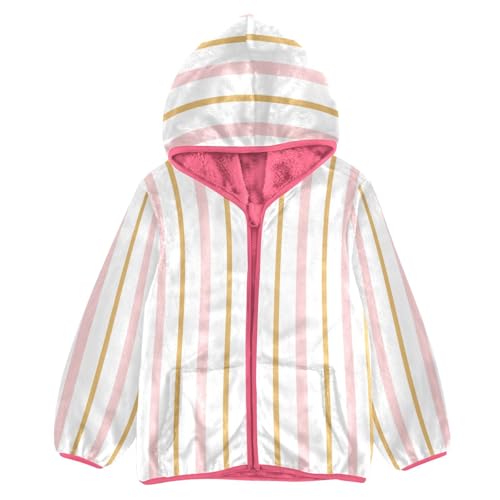 OTVEE Pink and Gold Christmas Stripe Kids Hoodie Jacket Fall Spring Full Zip Warm Outwear Coat