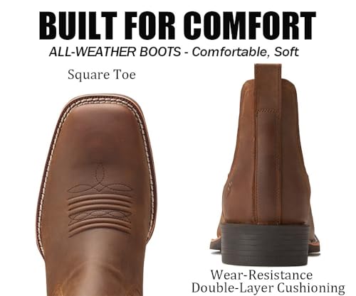SUREWAY Mens Cowboy Boots - Square Toe 6in Western Chelsea Ankle Leather Boots,Slip-on Chukka Casual/Dress/Work Classic Comfort Slip Resistant4