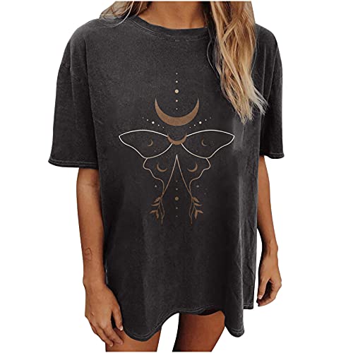 Image of Summer Y2k Tops for Womens, Casual Vintage Short Sleeve T-Shirt, Girls Oversize Loose Round Neck Elastic Tee
