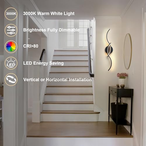 Image of EDISLIVE 24 Inch Black LED Vanity Light, 15W Dimmable Modern Wall Sconce, 3000K Warm White Linear Fixture with Acrylic Strip Shade for Bathroom Mirror Bedroom Makeup
