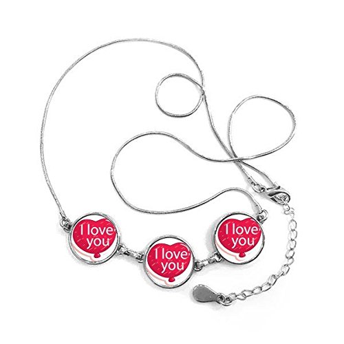 Collier bijoux avec pendentif forme ronde illustration rose coeur et ballon je t'aime