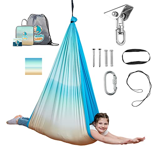 Image of Indoor Sensory Swing for Kids or Outdoor - Holds 300lbs, Double-Layer, & 360 Swivel, Calming Compression Therapy Swing Hammock for Kids & Adults with All Hardware - Sensory-Motor Toys & Gifts