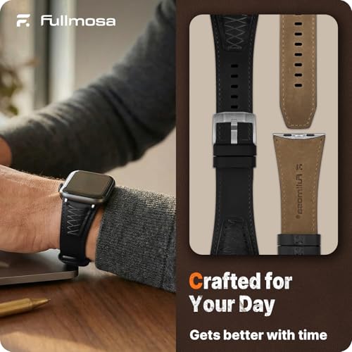 Image of Fullmosa Top Grain Vintage Leather Strap Compatible for Apple Watch | Ultra3 /2 /1 49mm 46mm 45mm 44mm 42mm (NO WATCH) Premium Leather Band for iWatch SE3 /2 /1 series 11 10 9 8 7 6 5 4 3 2 1 Men